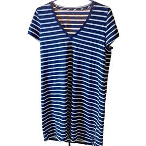 Madewell T Shirt Dress  Northside Vintage V Neck Navy Stripe, Size Medium